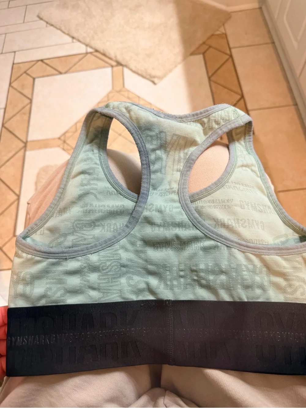 Gymshark Sage Green Logo Print Racerback Sports Bra